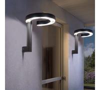 Applique murale d'extérieur LED applique aluminium plastique lumières d'extérieur gris satiné, design anneau, 1x LED 6W 280Lm blanc chaud, HxLxP 20x22x22,5 cm, lot de 2