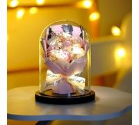 Lampe Forme Bouquet Roses Mousse Faite Main Avec Couvercle Verre Fleur Immortelle Verticale Couple Cadeau Filles Exprimer I'amour Noël Interrupteur Economie Dénergie Contrôlable Protection(Blanc+Rose)