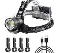 Lampe Frontale 13000 Lumens Super Lumineuse Rechargeable Usb, Lampe Frontale Led Xhp90 Zoomable 4 Modes, Affichage De L'alimentation Et Fonction Banque D'alimentation Pour Camping D'urgence