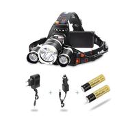 Lampe frontale à LED AFAITH 5000LM T06, puissante lampe frontale à zoom + 2 piles + chargeur pour