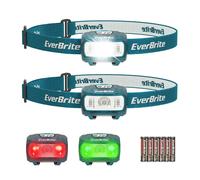 Lampe Frontale Avec 3 Lumieres Blanche, Everbrite, Rouge Et Verte, 300 Lm, 5 Modes D'eclairage, Torche Frontale Reglable Pour Peche, Camping, Lecture, Randonnee, 6 Piles Aaa Incluses (Bleu)