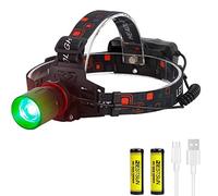 Lampe frontale avec lumi¨¨re verte, Lampe frontale pour la chasse, 1000 lumens, zoomable pour l'astronomie, la vision nocturne, le camping(Lumi¨¨re Verte)