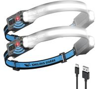 Lampe Frontale,Headlamp Rechargeable 2400mah 2 Paquets Ultra-Lumineuse Lumière Blanche&2 Lumière Spot Rotatable À 315°,Head Lamp Avec Capteur De Motion Pour Randonnée Camping