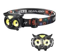 Lampe frontale LED en forme de hibou pour enfants et adultes, légère, lampe frontale COB, 4 modes, alimentée par piles pour le camping en plein air, la randonnée, cadeaux pour anniversaire, Noël