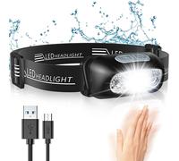 Lampe Frontale Led Puissante Avec Capteur Mouvement, Ipx6 Étanche, 4 Modes D'eclairage, Rechargeable Usb Frontale Professionnel, Lampe Frontale Accessoire Pour Pêche, Camping, Course, Cyclisme