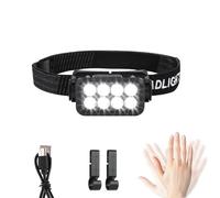 Lampe frontale LED rechargeable - 1 pièce - Super lumineuse - 2500 lumens - 5 modes d'éclairage - Légère - IPX6 - Étanche - Capteur léger - Pour l'extérieur, le camping, la course, la pêche, les