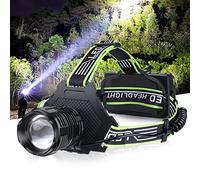Lampe frontale LED rechargeable, 100 000 lumens, super lumineuse avec 5 modes, étanchéité IPX7, réglable à 90°, lampe frontale zoomable pour camping, course à pied, randonnée