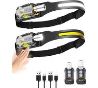 Lampe Frontale Led Rechargeable, 2 Pièces Avec 9 Modes D'éclairage, Faisceau Réglable, Torche Frontale Retirable Pour Randonnée, Camping, Pêche Et Escalade Nocturne [Classe Énergétique A+++]