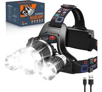 Lampe Frontale Led Rechargeable, 5000 Lumens 3600mah Lampe Frontale Super Lumineuse Avec R¿¿Glage ¿¿ 90¡Ã, 6 Modes Lampe Frontale ¿¿Tanche Ip65 Avec Lumi¿¿Re D'avertissement Rouge