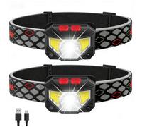 Lampe frontale LED Rechargeable, 800 Lumens Torche Frontale avec Lumière Rouge Blanche, 2-Pack étanche Détecteur de Mouvement Phare