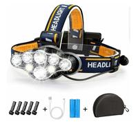 Lampe frontale LED rechargeable - AIMOONSA - 8 LED 18000LM - 500-800 m portée - Pivot 90° - Étanche IPX4