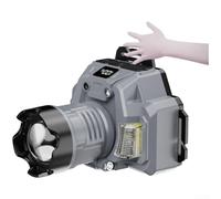 Lampe frontale LED rechargeable avec zoom et détection d'ondes, 2400 mAh, port USB-C, modes projecteur et projecteur, lumière rouge pour camping, randonnée, course à pied, gris