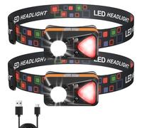 Lampe Frontale LED Rechargeable Puissante 2 Pcs, Ultra Lumineuse 2000 Lumens avec Capteur, 6 Modes et Lumière Rouge, IPX5 Étanche, Réglable 60°, Légère pour Running, Course, Camping, Cyclisme, Pêche