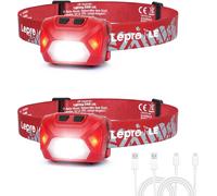 Lampe Frontale Led Rechargeable Puissante, D500 Torche Frontale Led Usb 2000lux Lumière Blanche Et Rouge 6 Modes D'éclairage Ipx6 Pour Cyclisme, Camping, Randonnée, Bricolage, Rouge - 2 Pcs