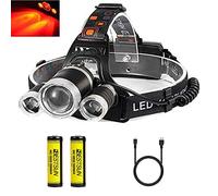 Lampe frontale led rechargeable rouge, puissante phare de travail Phare étanche 5000 Lumen pour la pêche au casque de chasse (Lumière rouge)