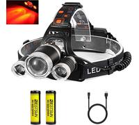 Lampe Frontale Led Rechargeable Rouge, Puissante Phare De Travail Phare Étanche 5000 Lumen Pour La Pêche Au Casque De Chasse (Lumière Rouge)