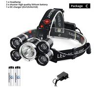 Lampe Frontale Led Super Brillante, Avec 5 X T6, 4 Modes D'éclairage, Pour Le Camping, L'aventure, La Pêche, Etc.