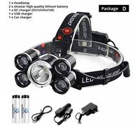 Lampe Frontale Led Super Brillante, Avec 5 X T6, 4 Modes D'éclairage, Pour Le Camping, L'aventure, La Pêche, Etc.