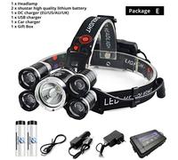 Lampe Frontale Led Super Brillante, Avec 5 X T6, 4 Modes D'éclairage, Pour Le Camping, L'aventure, La Pêche, Etc.