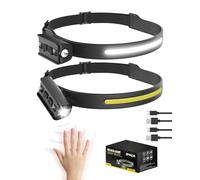 Lampe Frontale LED Ultra-Large 230°, 1200LM, Faisceau Réglable à 90°, 5 Modes, Détection de Mouvement, Batterie Rechargeable 1200mAh, Résistante à l'Eau IPX5, Idéale pour Randonnée, Course (2 Pièce)