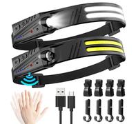 Lampe Frontale Led Ultra Puissante,2 Pièces 2000 Lumens Super Lumineux 2*LED 230° Lampe Torche,1500 mAh Capteur De Mouvement Frontale Rechargeable,Étanche IPX5 0.14lb,Pour Pêche,Camping,Cyclisme