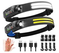 Lampe frontale LED ultra puissante, 2000 lumens, éclairage 230°, lampe frontale rechargeable par USB, capteur de mouvement, é