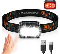 Lampe Frontale Led Ultra Puissante, Lampe Frontale Rechargeable Avec Lumière Rouge & Capteur De Mouvement, 5 Modes D'éclairage, Super Léger, Ipx4 Étanche, 26h D'autonomie Pour Camp/Cyclisme