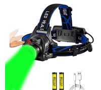 Lampe frontale LED verte rechargeable avec détecteur de mouvement 1800 lumens super lumineuse pour la chasse, la pêche, la course à pied