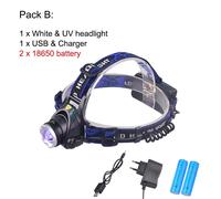 Lampe Frontale Portable Rechargeable Par Usb, 5w, 395nm, Uv Et Blanc, 4 Modes, Pour Camping Et Chasse, Nouveauté 2021