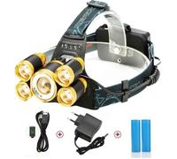 Lampe Frontale Puissante avec 5 LED de 8000 lumens, SGODDE Lampe Torche LED Zoomable et Étanche avec 2 x 18650mAh Batterie