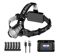 Lampe Frontale Puissante Rechargeable 20000 Lumens,12 Modes d’Éclairage, Capteur & Lumière d’Avertissement, 90° Réglable Zoomable