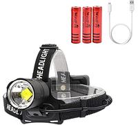 Lampe frontale rechargeable 200000 lumens, lam0pe frontale à LED super brillante XHP70.2, réglage de la mise au point 3 modes phare étanche, fonction banque d'alimentation pour la randonnée en camping