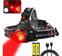 Lampe Frontale Rechargeable, Lampe Frontale Rouge Et Blanche 2 Couleurs, Lampe Frontale Led 2000 Lumens Avec 4 Modes D'éclairage, Zoomable, Phare Rouge Étanche Pour La Chasse, L'apiculture, Les