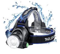 Lampe Frontale Rechargeable LED 1200LM,Torche Frontale IP64 Étanche Zoomable 3 Modes avec Câble USB 2 Piles avec Voyant Lumineux