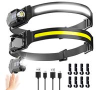 Lampe Frontale Rechargeable LED 2pcs Mini Torche Détachable 2 en 1 avec Détecteur de Mouvement,9 Modes d'éclairage,Faisceau Large de 230°,pour le Camping,la Randonnée,la Pêche et la course à pied