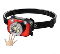 Lampe frontale rechargeable, super lumineuse, avec 3 modes d'éclairage, capteur d'ondes manuelles, pour la course, la randonnée, la pêche, etc. (rouge)