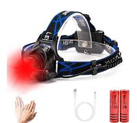 Lampe Frontale Rechargeable USB avec Capteur de Mouvement pour Phare, Zoomable, Lumière rouge, Lumière Principale-600LM pour le Camping, La Marche, La Randonnée, L'éclairage Extérieur, Piles Incluses