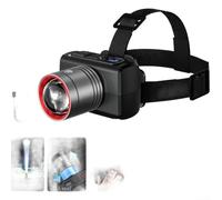 Lampe frontale rechargeable, zoomable, super lumineuse, batterie 800 mAh, charge rapide de type C, mise au point réglable pour le camping et la randonnée, lumière blanche jusqu'à 500 m (D)