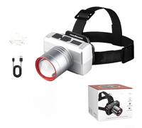 Lampe frontale rechargeable, zoomable, super lumineuse, batterie 800 mAh, charge rapide de type C, mise au point réglable pour le camping et la randonnée, lumière blanche jusqu'à 500 m (C)