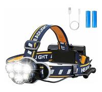 Lampe Frontale Super Lumineuse, Lampe Torche LED Rechargeable Lampe Frontale LED avec 6 LEDs 12000LM 8 Modes d’Eclairage avec Câble USB et 2 Batteries