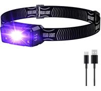 Lampe Frontale Uv À Lumière Noire Rechargeable 395 Nm Avec Lumière Blanche Et Ultraviolette, Détecteur Pour Taches D'urine De Chien, Chat, Punaises De Lit, Détecteur De Scorpions