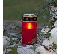 Lampe funéraire à LED « Serene », lanterne funéraire rouge avec minuterie, bougie funéraire à piles avec effet vacillant, bougie de cimetière à LED pour l'extérieur