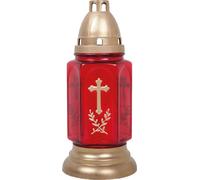Lampe funéraire en verre avec croix Bella rouge