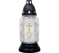 Lampe funéraire en verre avec croix Buena blanche