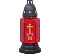 Lampe funéraire en verre avec croix Buena rouge