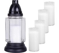 Lampe funéraire en verre env. 24cm incl. 5 bougies de recharge Blanc