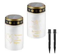 Lampe Funéraire Solaire*2pcs, XiXiRan Lanterne Funéraire pour Bougie, Bougie Funéraire Exterieur, Lumière Cimetiere Solaire, Lampe Funéraire avec Piquet de Terre, Bougies de Cimetière Imperméables (B)