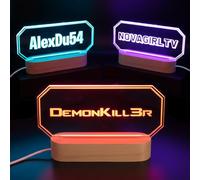 Lampe gamer personnalisée avec pseudo - Décoration LED effet 3D néon de bureau enseigne veilleuse personnalisable en acrylique, Twitch streamer, idée cadeau geek Noël