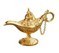 Lampe Génie Lampe Aladdin Vintage Doré Arabe Magique Lampe Génie d'Aladdin en Alliage Sculpté Jouets Aladdin Souhaitant Lumière avec Couvercle Enchaîné pour Décoration de Table