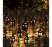 Guirlande lumineuse LED lampe solaire d'extérieur décoration de balcon en forme de lanterne, plastique noir, LED blanc chaud, L 200 cm, terrasse, NINO 69031008